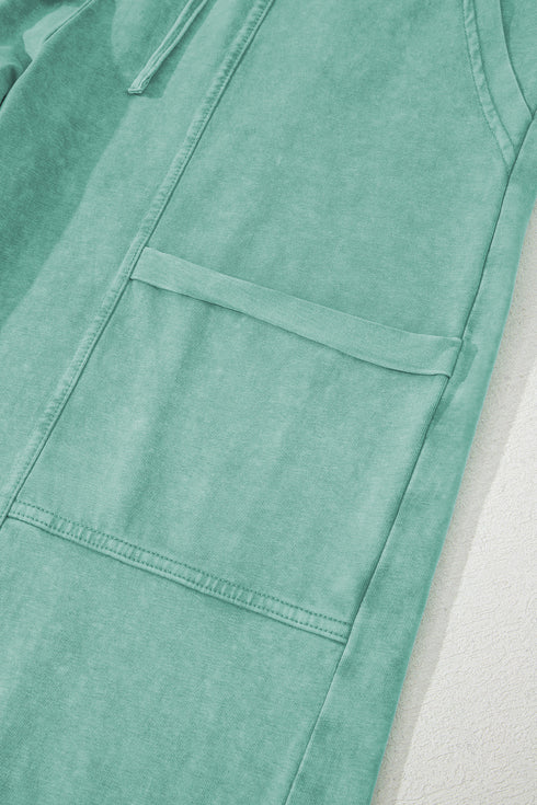 High Waist Mineral Wash Exposed Seam Drawstring Wide Leg Pants